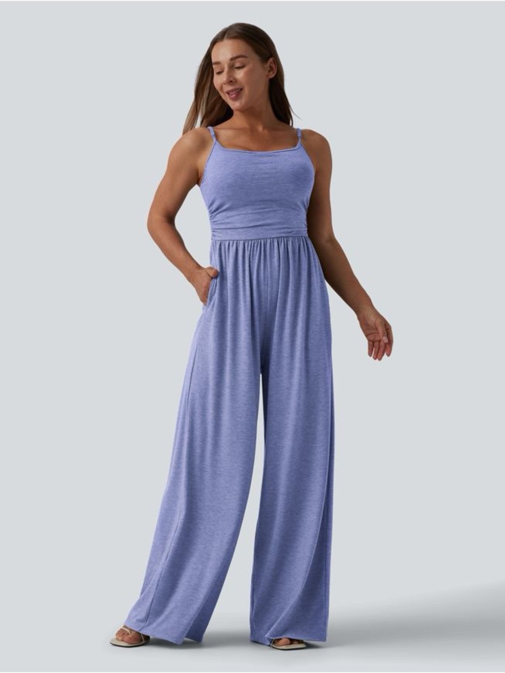 NWT Halara Adjustable Straps Wide Leg Jumpsuit with Pocket